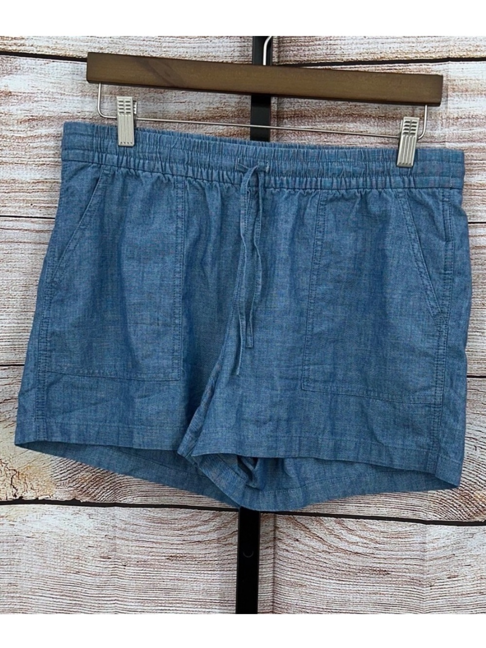 J. Crew Factory 100% Cotton Chambray Blue Elastic-Waist Shorts Size M